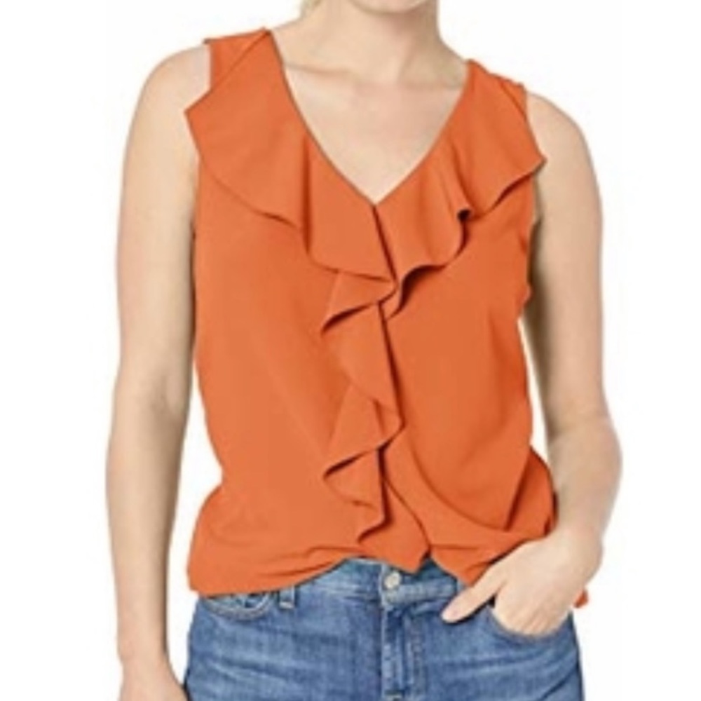 Lysse Ruffle Front Sleeveless Top: Orange Sherbert